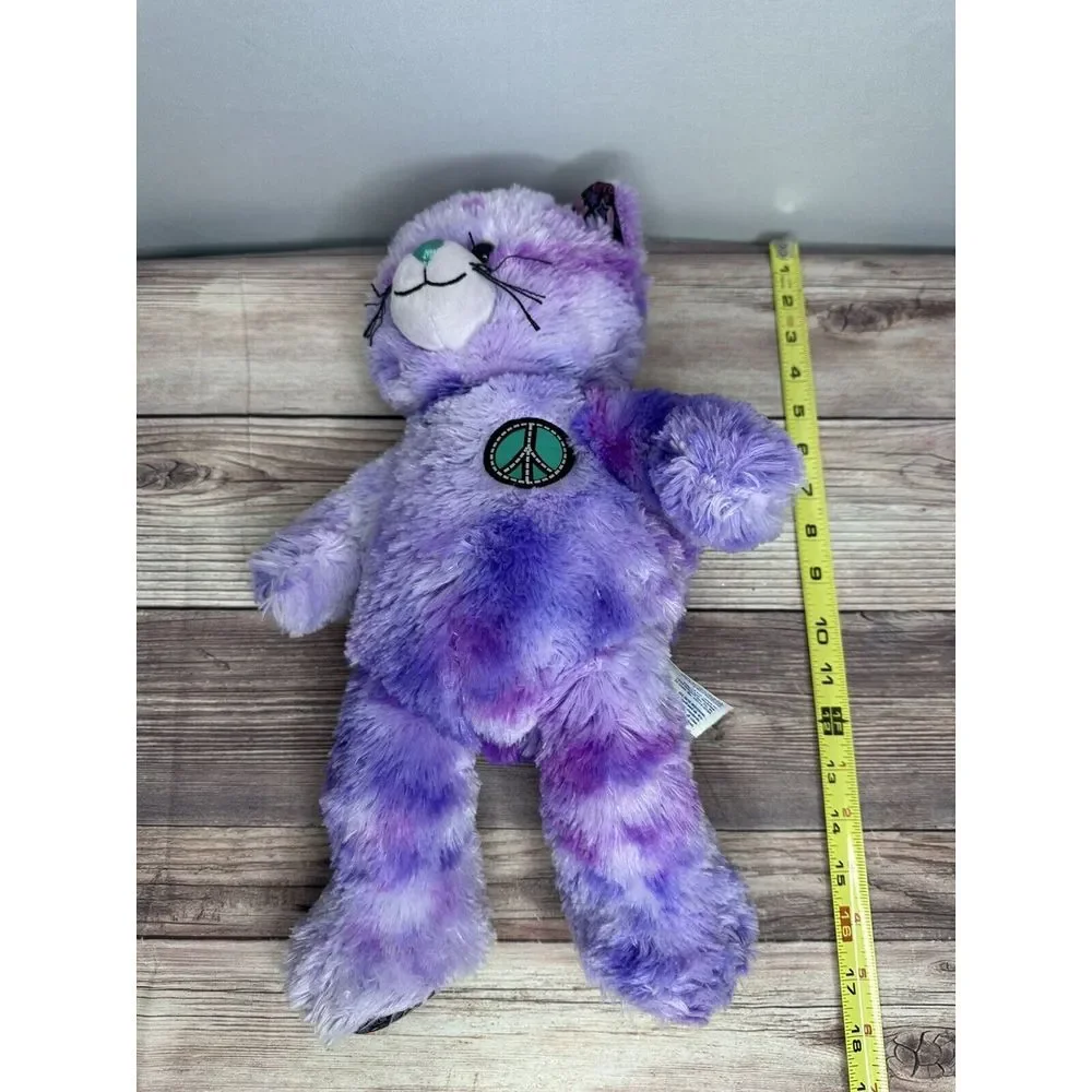 Build A Bear Purple BFF PEACE Sign Purple Tie-dyed KITTY‎ Cat Plush Toy 16
